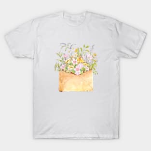 flowers in brown envelop watercolour T-Shirt